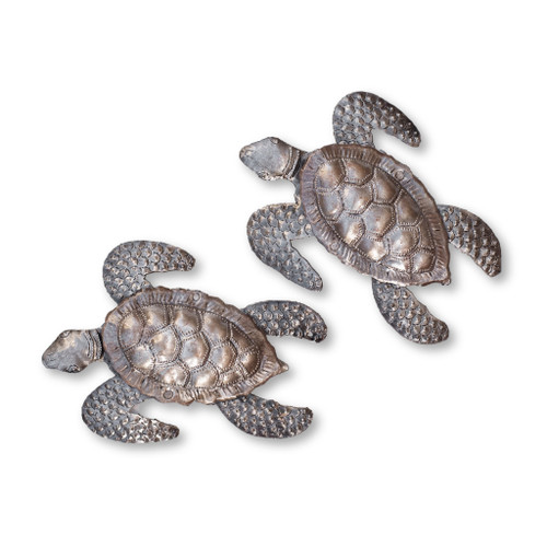 Sea Turtles, Beach Metal Wall Art, Set of 2, Nautical Wall Home Decoration, Under The Sea Marine Life Animals, Handmade in Haiti 6 x 7.75 Inches