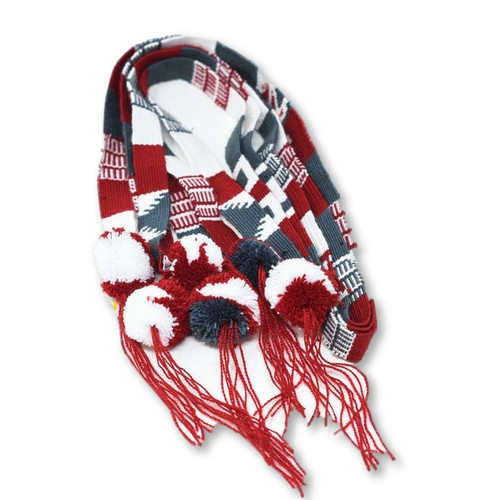 Colorful Belts with Pom Poms, Set of 3, Red, White, Grey,Graduation Tassel, Hat Band, Spirit Wear, College Colors, Handmade Textiles from Guatemala