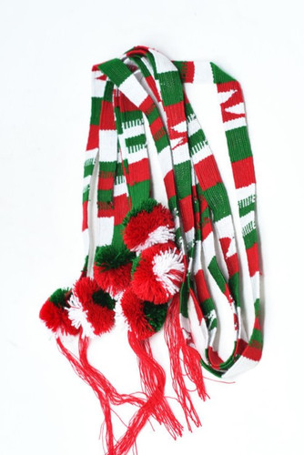Hatband with Pom Poms, Set of 3 Red, Green, White Graduation Tassel, Spirit Wear, College Colors, Handmade Textiles from Guatemala 1 X 43 inches