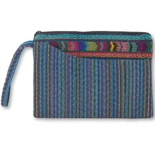 Up-cycled Hand Woven Zip Purse from Guatemala, Made from a Traditional Blouse "Huipil" and Skirt "Corte" 10.75" x 7.75" with Tassel