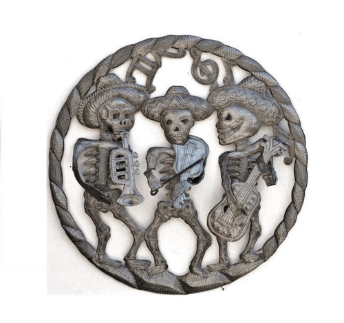 Large Metal Skeleton Band Handmade Wall Hanging Plaque from Haiti Indoor or Outdoor Unique Haitian Sculpture