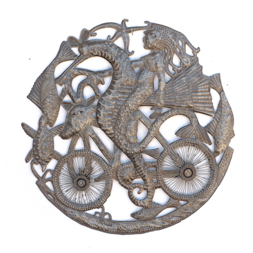 Sea Horse, Goat, Bicycle, Whimsical Art, Mystical Creature, Sea Life, Fish, Sea Turtle, Bicycle, Transportation, Mermaid, The Little Mermaid, Unique Art, Recycle, Recyclable, Oil Barrels