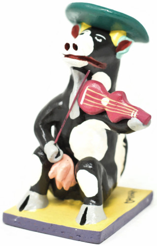 Cow Playing the Violin, One of a Kind, Handmade in Mexico, Ortega Family, 6.5" x 3.5" x 3" (Ortega 78)