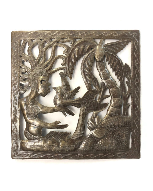 Tropical Ocean Mermaid, Sea Life Wall Hanging Sculpture, Authentic Upcycled Artwork from Haiti, Handmade 11 x 11 Inches Tropical Ocean Mermaid, Sea Life Wall Hanging Sculpture, Authentic Upcycled Artwork from Haiti, Handmade 11 x 11 Inches