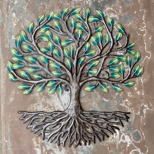 METAL TREE of LIFE - Handmade in Haiti, Wall Hanging Tree of Life, Authentic Upcycled Artwork, Indoor Outdoor Display, Decorative, Painted