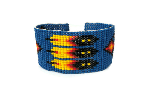 Blue Beaded Bracelet, Handwoven Wristband with Feather Designs, Casual Jewelry Bracelets 1.25 x 7.5 Inch Blue Beaded Bracelet, Handwoven Wristband with Feather Designs, Casual Jewelry Bracelets 1.25 x 7.5 Inch