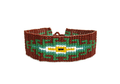 Beaded Wristband Bracelet, Handcrafted, Casual Bracelets, Loom, Jewelry, Multicolored Seed Beads, Teal and Brown, Western Look, 1 x 7 inch Beaded Wristband Bracelet, Handcrafted, Casual Bracelets, Loom, Jewelry, Multicolored Seed Beads, Teal and Brown, Western Look, 1 x 7 inch