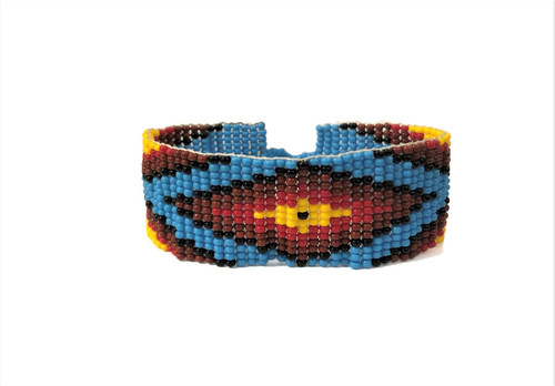Beaded Wristband Bracelet, Handcrafted, Casual Bracelets, Loom, Jewelry, Multicolored Seed Beads, Blue and Red, Western Look, 1 x 7.25 inch Beaded Wristband Bracelet, Handcrafted, Casual Bracelets, Loom, Jewelry, Multicolored Seed Beads, Blue and Red, Western Look, 1 x 7.25 inch
