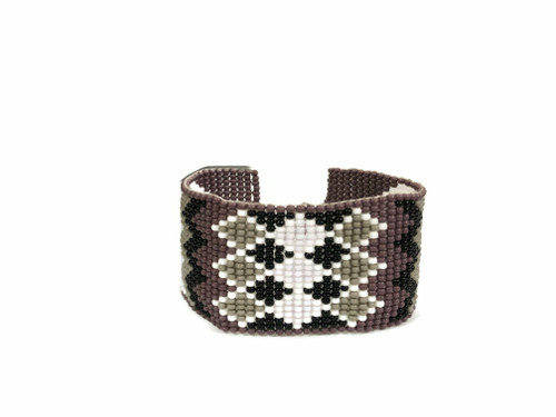 Beaded Bracelets, Mauve Bracelet with Gray, White, and Black Seed Beads, Wristband Jewelry, Handmade, 1.25 x 7.5 Inch Beaded Bracelets, Mauve Bracelet with Gray, White, and Black Seed Beads, Wristband Jewelry, Handmade, 1.25 x 7.5 Inch