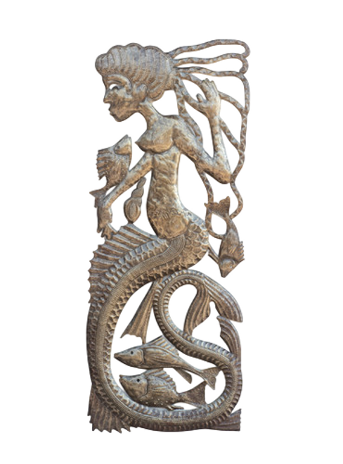 Mermaid in the Sea, Sea Mermaid, Mermaid & Fish, Fish Mermaid, Mermaid Wall Art, Nautical Room Decor, Nautical Art, Sustainable Sea Life Decor