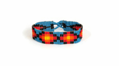 Hand Woven Southwestern Style Bracelets, Narrow Beaded Bracelet, Casual Jewelry, Blue, Orange, Black Seed Beads, Stack .75 x 7.25 Inches Hand Woven Southwestern Style Bracelets, Narrow Beaded Bracelet, Casual Jewelry, Blue, Orange, Black Seed Beads, Stack .75 x 7.25 Inches