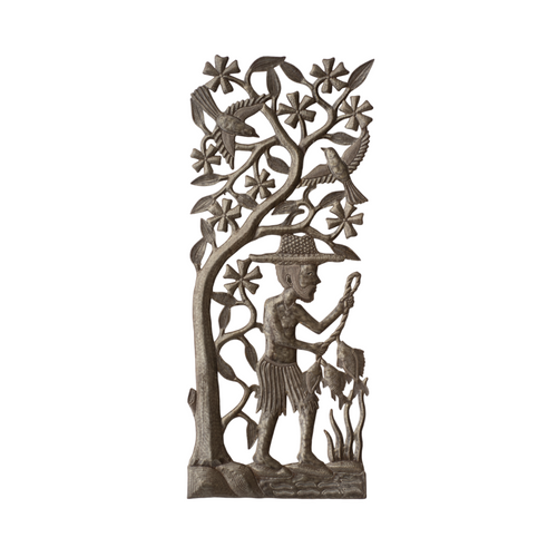 Handcrafted Haitian Metal Art, Fisherman FIshing, Fisherman Wall Art, Fishing Wall Decor, Gifts for Dad, Dad Gift, Gift for Fisherman, Fisherman Under Tree, Fishing at the Lake Wall Art  Handcrafted Haitian Metal Art, Fisherman FIshing, Fisherman Wall Art, Fishing Wall Decor, Gifts for Dad, Dad Gift, Gift for Fisherman, Fisherman Under Tree, Fishing at the Lake Wall Art