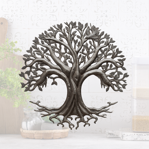 Modern Tree of Life, Garden Metal Plaque, Indoor and Outdoor Wall Décor 23" Haitian Art