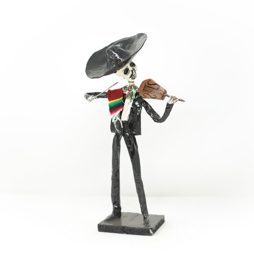 Mariachi with Violin Mexican Skeleton, Elegant Charro with Shawl, Day of The Dead Decorations, Music Performer, Hand Painted Folk Art Doll