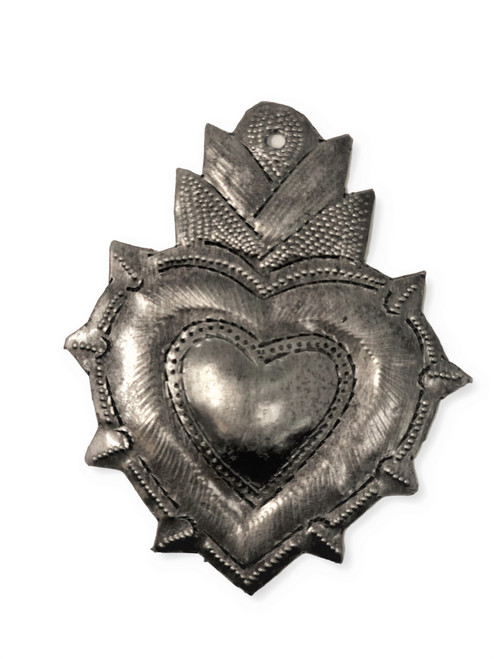 Mini Milagro heart, handmade sacred heart, Haiti metal art, Haitian artisan, Wiseton Brutus, fair trade décor, meaningful handmade gift, worry-free charm, heart wall art, small heart sculpture