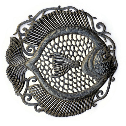 Tropical Fish, Metal Wall Art, Backyard Patio Home Decorations, Sea Life, Nautical, Handmade in Haiti from Recycled Steel Barrels