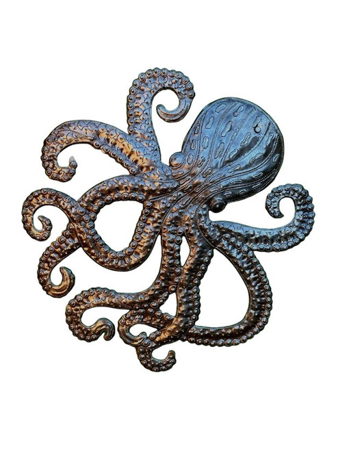 Small Octopus, Sea Life Home Decor, Wall Hanging Metal Plaques from Haiti, Indoor and Outdoor Display 15 Inches