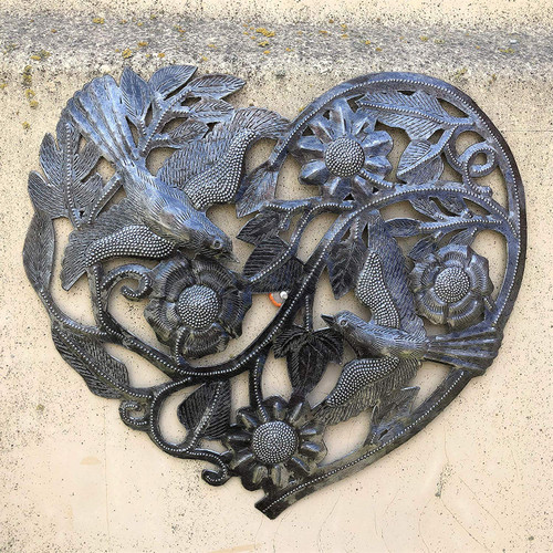 Haitian Metal Heart, Wall Decor With Flowers and Birds, Accent Your Home, Love, Friendship, Unique, Handmade in Haiti, 11 In. x 10 In. (Flying Heart) Haitian Metal Heart, Wall Decor With Flowers and Birds, Accent Your Home, Love, Friendship, Unique, Handmade in Haiti, 11 In. x 10 In. (Flying Heart)