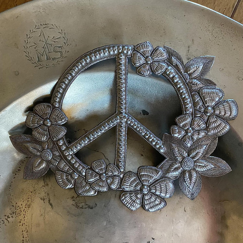 Peace Sign, Floral Art, Haiti Fair Trade, Metal Wall Art, Ornaments, Gift, Handmade, Boho Decor 8 x 6 Inches Peace Sign, Floral Art, Haiti Fair Trade, Metal Wall Art, Ornaments, Gift, Handmade, Boho Decor 8 x 6 Inches