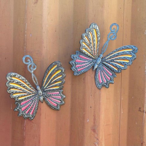 Butterfly Decoration for Gardens, Set of 2 Butterflies, Handpainted, Indoor or Outdoor, Metal Wall Hanging Decoration