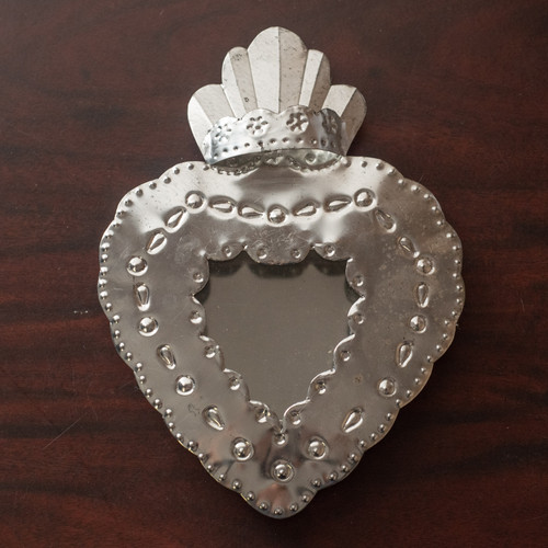 Silver Tin Nicho, Silver Heart Nicho, Silver Tin Heart Nicho, Mexican Tin Nicho 