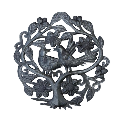 Handcrafted Haitian Metal Art, Tree of Life with Love Birds, Metal Love Birds, Garden Love Birds, Sustainable Home Decor  Handcrafted Haitian Metal Art, Tree of Life with Love Birds, Metal Love Birds, Garden Love Birds, Sustainable Home Decor
