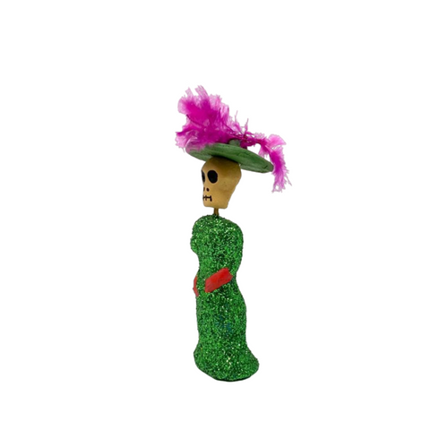 Mexican Skeleton Catrina, Skeleton Catrina, Catrina in Dress, Wealthy Dress, Wealthy Catrina with Feather Hat 