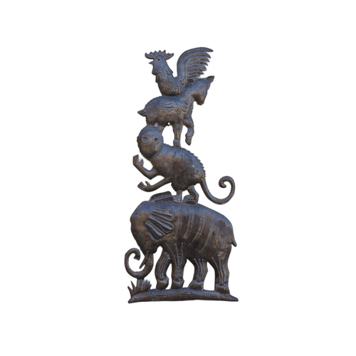Stacked Animals, Elephant Decor, Sustainable Home Decor, Rooster Decor, Elephant & Monkey, Monkey Decor, Monkey Sculpture  Stacked Animals, Elephant Decor, Sustainable Home Decor, Rooster Decor, Elephant & Monkey, Monkey Decor, Monkey Sculpture