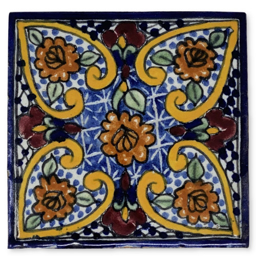 Talavera Tile, hand painted, La Corona Family, Puebla Mexico 4" x 4", Marigold Talavera Tile, Talavera Tiles, Marigold Ceramic Tiles, Mexican Kitchen, Mexican Home Decor, Mexican Ceramics  Talavera Tile, hand painted, La Corona Family, Puebla Mexico 4" x 4", Marigold Talavera Tile, Talavera Tiles, Marigold Ceramic Tiles, Mexican Kitchen, Mexican Home Decor, Mexican Ceramics