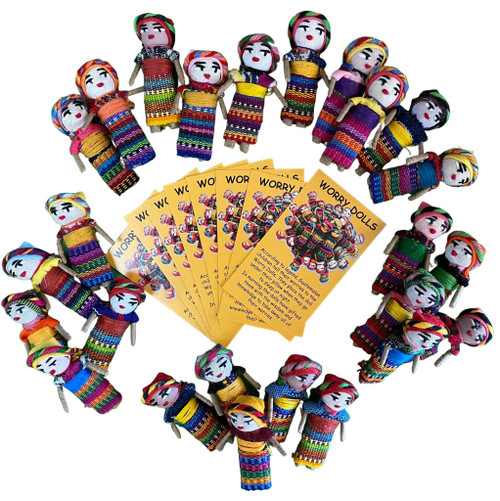 Fine Worry Dolls in a Bag, 25 Worry Dolls and Story Cards for Individual Gifts, Trouble Dolls, Guatemalan, Pocket Doll, Worry People, 2"