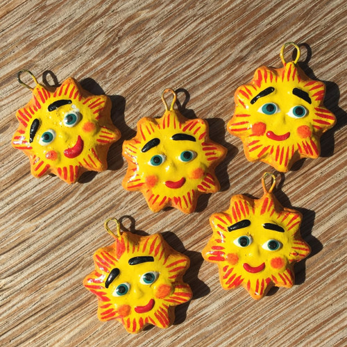 Sassy Sun, Sun Charms, Clay Sun Charms, Bright Yellow Sun Charms, Happy Sun Charms, Sunny Charms, Handpainted Sun Charms, Sun Decor, Sun Pendant, Sun Jewelry