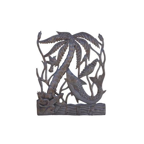 Palm Tree, Metal Palm Tree, Palm Tree with Fish, Palm Tree with Big Fish, Island Life, Island Living, Island Living Gecko, Gecko Art, Reptile Art 