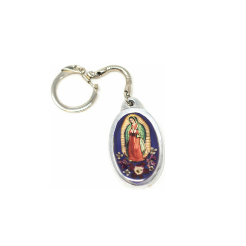 Key Chain, Virgin Mary Pewter Key Chain, Flower Virgen Mary Keychain, Virgen Maria Llavero