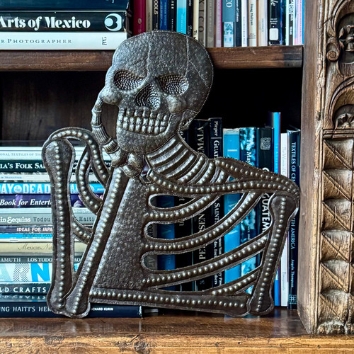 Haitian Metal Art, Skeleton Wall Art, Skeleton Wall Sculpture, Day of the Dead Folk Art, Dia de los Muertos Folk Art, Pondering Skeleton, Thinking Skeleton