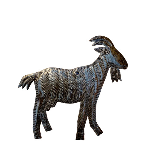 Goat Farm Animal, Hand Cut Ornament, Fair Trade Haitian Metal Oil Barrel Art Croix-des-Bouquets, Goat, Horned Goat, Wild Goat, Christmas Ornaments