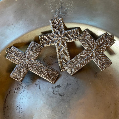 Metal Milagro Cross, Metal Crosses, Religious Cross, Set of 3 Crosses, Handcut Metal Cross, Religious Home Decor, Religious Ornaments, Christmas Ornaments