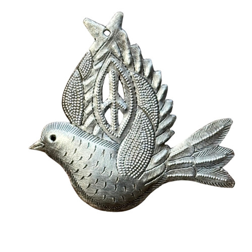 Dove of Peace, Handmade Peace Charm,  Recycled Oil Barrel Art, Fair Trade 4"x4"