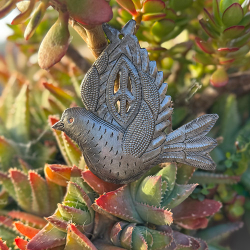 Dove of Peace, Handmade Peace Charm,  Recycled Oil Barrel Art, Fair Trade 4"x4"