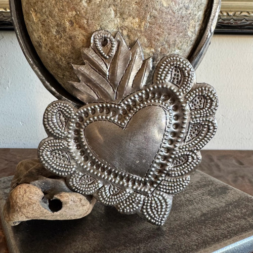 Milagro Heart, Sacred Heart, Metal Sacred Heart, Metal Milagro Heart, Metal Mexican Inspired Heart, Ornament Heart, Religious Milagro Ornament