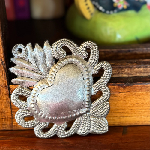 Milagro Heart, Sacred Heart, Metal Sacred Heart, Metal Hearts, Metal Guardian Heart, Religious Heart, Religious Milagro Heart
