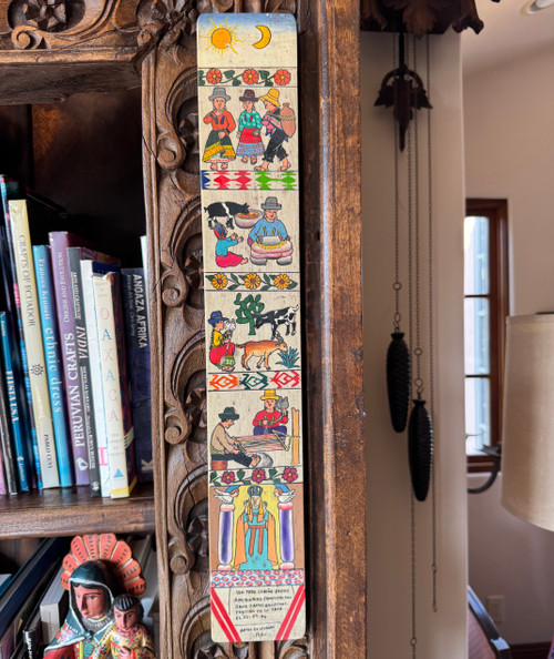 tabla de sarhua, sarhua board, peruvian folk art, ayacucho peru, andean folk art, house blessing, house dedication board, latin american folk art, hand painted wood panel,