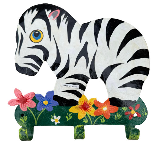 Hand Painted  Zebra Metal Wall Hook, Vintage Haitian Metal Art, Nursery Room Decor, Zebra Wall Hook, Zebra Decor