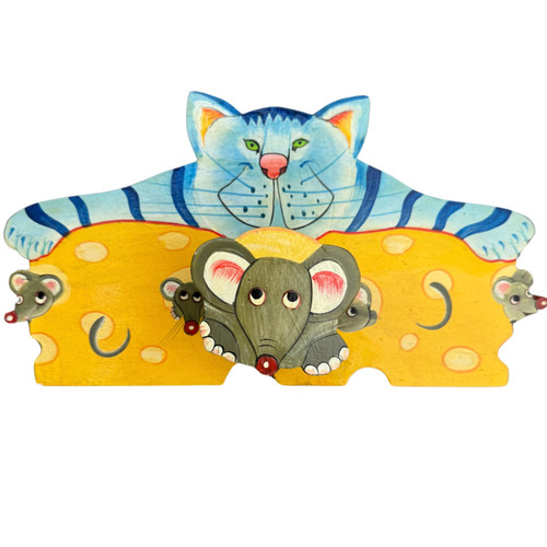 Hand Painted wooden Cat and Mouse Wall Hook, Wall Hook, Vintage Wall art, Haitian Wall Art, Nursery Room Decor, Vintage Home Decor