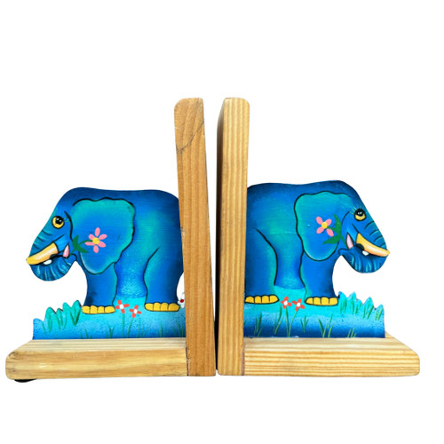 Colorful Hand Painted Bookends Handmade in Haiti, Elephant, Handmade, Wooden Bookends, Elephant Bookends, Colorful Children's Library, Elementary School Library, Gift for Teacher