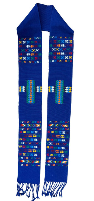 Clerical Stole, Deacon Estola, Handwoven with Geometric Motifs, Blue , Guatemala Textile Home Decor, Festive, Cotton