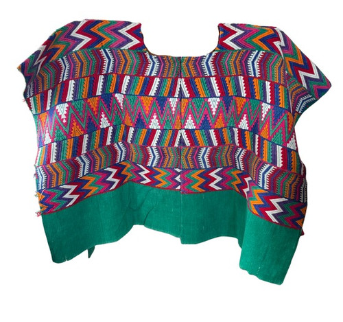 Vintage Handmade Guatemalan, Woven on a Back Strap Loom, Green Base Color  Huipil from Tecpan