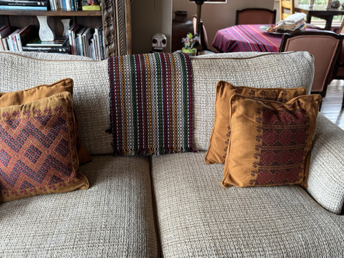 Brown, Burgundy, Olive and Gold Striped Guatemalan Table Runner