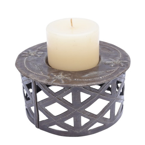One of a Kind Geometric Hand Pounded Candle Holder, Fair Trade Haiti