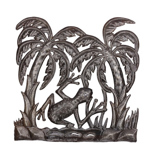Frog in Palms, Home & Garden Decor, Handmade Haitian Metal Art Frog in Palms, Home & Garden Decor, Handmade Haitian Metal Art