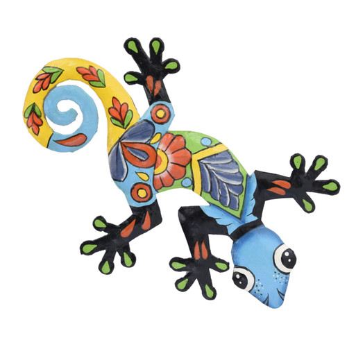 Talavera Colored Gecko Sculpture, Handmade Haitian Art, Blue Head Talavera Colored Gecko Sculpture, Handmade Haitian Art, Blue Head